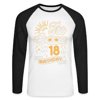 Trop groovy pour mon 18e anniversaire, dix-huit ans - T-shirt baseball manches longues Homme - blanc/noir - Devant - Nik (191cm)