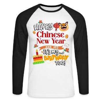 Frohes Chinesisches Neujahr Und Ja, Ich Habe Auch - Unisex Baseballshirt langarm - Weiß/Schwarz - Vorne - Nik (191cm)