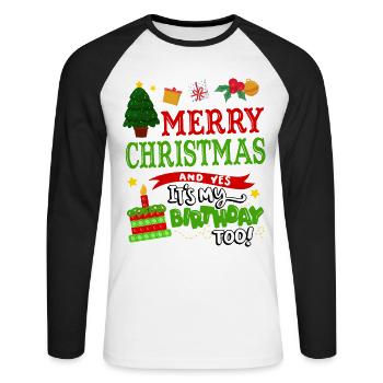 Frohe Weihnachten Und Ja, Ich Habe Auch - Unisex Baseballshirt langarm - Weiß/Schwarz - Vorne - Nik (191cm)
