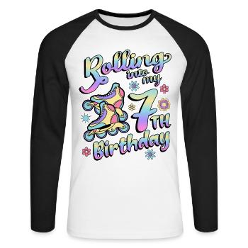 Rolling Into My 7th Birthday Roller Skater Inline - Unisex Baseballshirt langarm - Weiß/Schwarz - Vorne - Nik (191cm)