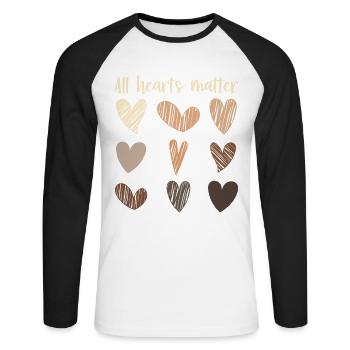 All Hearts Matter Celebrate Black Melanin Skin - Unisex Baseballshirt langarm - Weiß/Schwarz - Vorne - Nik (191cm)