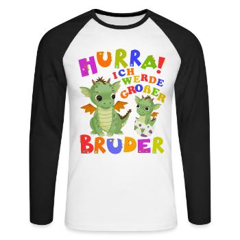 Hurra! Ich Werde Großer Bruder Cute Dragon Baby - Unisex Baseballshirt langarm - Weiß/Schwarz - Vorne - Nik (191cm)