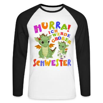 Hurra! Ich Werde Großer Schwester Cute Dragon Baby - Unisex Baseballshirt langarm - Weiß/Schwarz - Vorne - Nik (191cm)