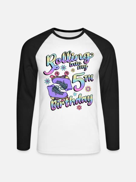 Rolling Into My 5th Birthday Quad Skater - Unisex Long Sleeve Baseball T-Shirt - white/black