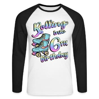 Rolling Into 6. Geburtstag Quad Skater - Unisex Baseballshirt langarm - Weiß/Schwarz - Vorne - Nik (191cm)