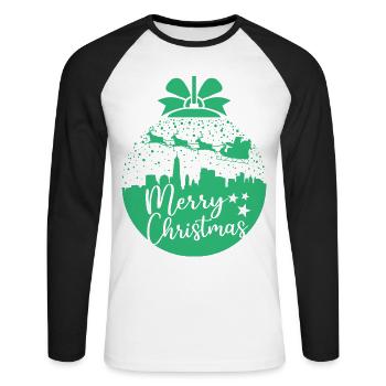 Weihnachten Schneeball Santa Sleigh Frohe Weihnachten Geschenk - Unisex Baseballshirt langarm - Weiß/Schwarz - Vorne - Nik (191cm)