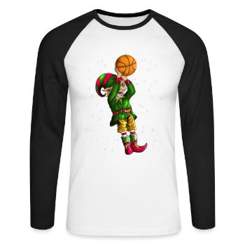 Basketball Weihnachtself spielt Basketballgeschenk - Unisex Baseballshirt langarm - Weiß/Schwarz - Vorne - Nik (191cm)