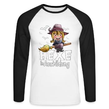 Hexen Ausbildung kleine Hexe Hexenbesen Fledermaus - Unisex Baseballshirt langarm - Weiß/Schwarz - Vorne - Nik (191cm)