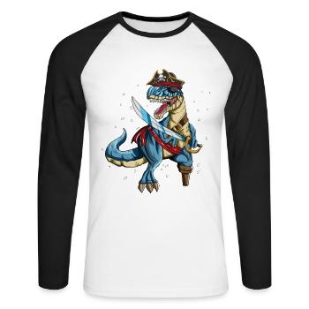 Pirate Dino T-Rex Pirate Outfit Eye Patch Sabre - T-shirt baseball manches longues Homme - blanc/noir - Devant - Nik (191cm)