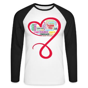 MERCI, MERCI, GRAZIE, personnalisable - T-shirt baseball manches longues Homme - blanc/noir - Devant - Nik (191cm)