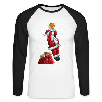 Weihnachtsmann spielt Basketball Weihnachtssport - Unisex Baseballshirt langarm - Weiß/Schwarz - Vorne - Nik (191cm)