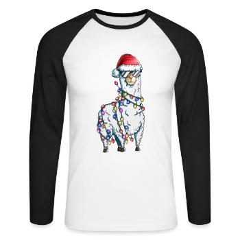 Alpaga Christmas Zoo Lama avec des guirlandes lumineuses - T-shirt baseball manches longues Homme - blanc/noir - Devant - Nik (191cm)