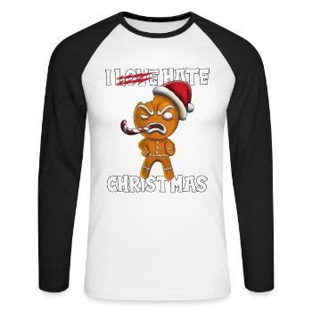 J’aime... Je déteste les biscuits de Noël à Noël - T-shirt baseball manches longues Homme - blanc/noir - Devant - Nik (191cm)