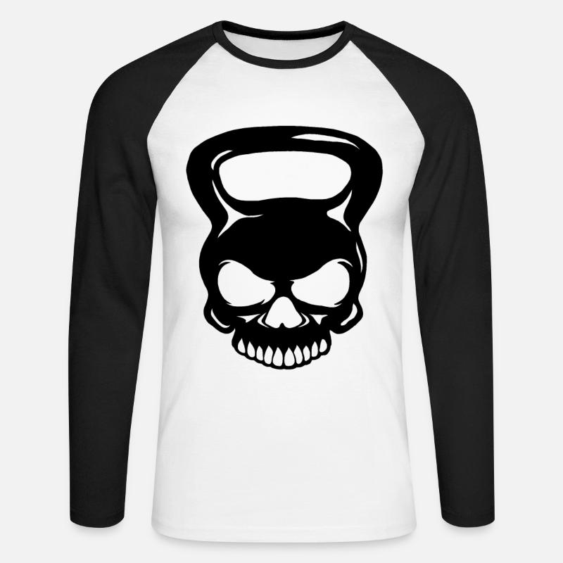 Kettlebell Skull - Totenkopf Kugelhantel - Unisex Baseballshirt langarm - Weiß/Schwarz