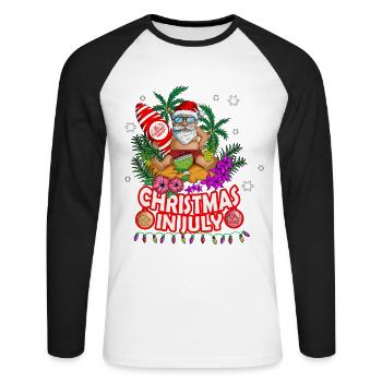 Weihnachten am Strand Santa Claus macht Urlaub - Unisex Baseballshirt langarm - Weiß/Schwarz - Vorne - Nik (191cm)