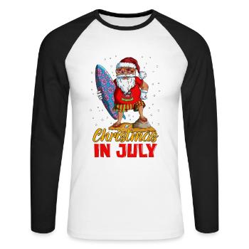 Surfeur Noël en vacances Tenue de plage Loisirs - T-shirt baseball manches longues Homme - blanc/noir - Devant - Nik (191cm)