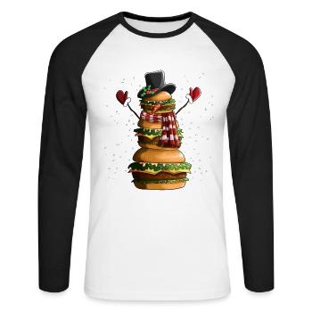 Christmas Snowman building from hamburgers - Unisex Long Sleeve Baseball T-Shirt - white/black - Front - Nik (191cm)