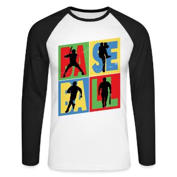 Baseball Baseballspieler USA Sport Vintage Retro - Unisex Baseballshirt langarm - Weiß/Schwarz - Vorne - Nik (191cm)