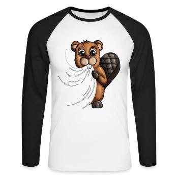 Barrage de castors Beaver fan beaver attrape votre chemise - T-shirt baseball manches longues Homme - blanc/noir - Devant - Nik (191cm)