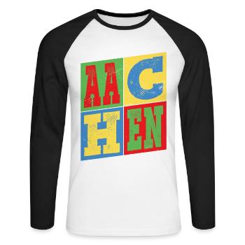 Aachen Germany City Colorful Skyline Home - Unisex Long Sleeve Baseball T-Shirt - white/black - Front - Nik (191cm)
