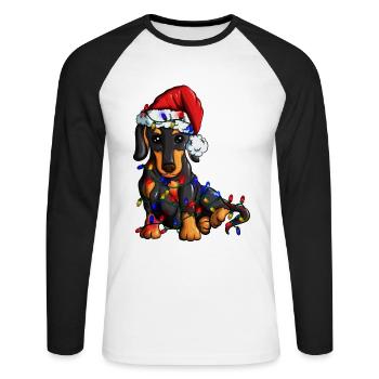 Dachshund Hunde Fan Hundeliebhaber Christmas - Unisex Baseballshirt langarm - Weiß/Schwarz - Vorne - Nik (191cm)
