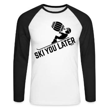 Ski You Later (Après-Ski / Bierfass / Biertrinker) - Unisex Baseballshirt langarm - Weiß/Schwarz - Vorne - Nik (191cm)