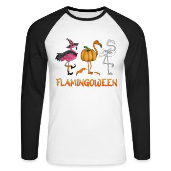 Flamingo Hexe Kürbis Skelett Halloween Kostüm - Unisex Baseballshirt langarm - Weiß/Schwarz - Vorne - Nik (191cm)