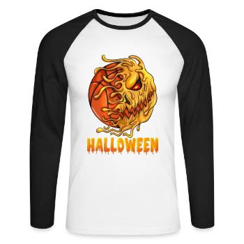 Flaming Pumpkin Basketball on Halloween - Unisex Long Sleeve Baseball T-Shirt - white/black - Front - Nik (191cm)