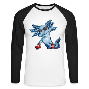 Axolotl with red dancing shoes Sunglasses Dabbing - Unisex Long Sleeve Baseball T-Shirt - white/black - Front - Nik (191cm)
