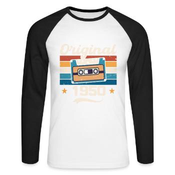 Born Gift Original 1950 Gift Idea 1950 - T-shirt baseball manches longues Homme - blanc/noir - Devant - Nik (191cm)