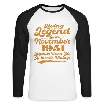 Il était une fois une légende. Novembre 1951 Naissance - T-shirt baseball manches longues Homme - blanc/noir - Devant - Nik (191cm)