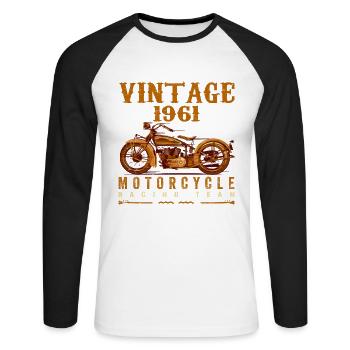 Les légendes sont nées en 1961 et conduisent des motos - T-shirt baseball manches longues Homme - blanc/noir - Devant - Nik (191cm)