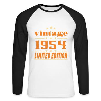 1954 Vintage Retro Geburtstag Bday Geschenk 1954 - Unisex Baseballshirt langarm - Weiß/Schwarz - Vorne - Nik (191cm)