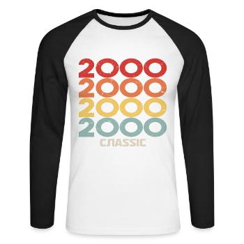 2000 Anniversaire dans le style vintage classique 2000 - T-shirt baseball manches longues Homme - blanc/noir - Devant - Nik (191cm)