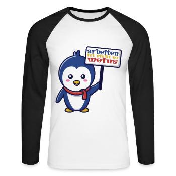 Lustiger Spruch Stress Aufregen Pinguin im Büro - Unisex Baseballshirt langarm - Weiß/Schwarz - Vorne - Nik (191cm)