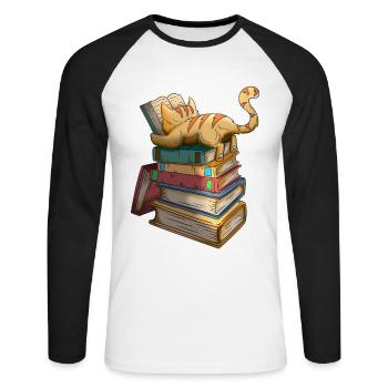 Chats Livres Rat de bibliothèque Livre Chats Rat de bibliothèque - T-shirt baseball manches longues Homme - blanc/noir - Devant - Nik (191cm)
