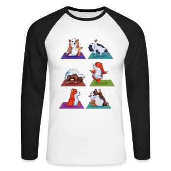 Cochons d’Inde Seashine Yoga Exercice Gymnastique - T-shirt baseball manches longues Homme - blanc/noir - Devant - Nik (191cm)