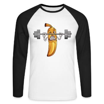 Fruit Sports Workout Haltérophilie Banana Nutrition - T-shirt baseball manches longues Homme - blanc/noir - Devant - Nik (191cm)