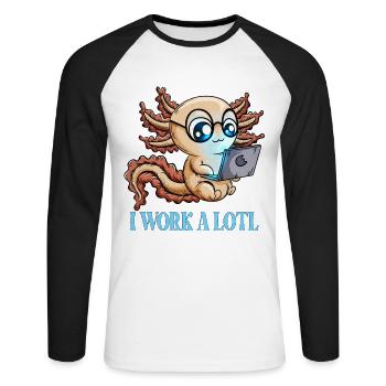 Drôle de dire Travail Cadeau Je travaille beaucoup - T-shirt baseball manches longues Homme - blanc/noir - Devant - Nik (191cm)