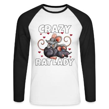 Verliebte Ratten mit Herzen Rattenkostüm Nagetier - Unisex Baseballshirt langarm - Weiß/Schwarz - Vorne - Nik (191cm)