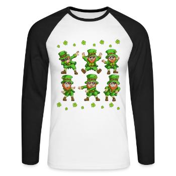 Dabbing Dancing Leprechaun Ireland St Patrick's Day - Unisex Long Sleeve Baseball T-Shirt - white/black - Front - Nik (191cm)