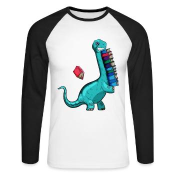 kurze Arme Bücherwurm Buch lesen Dino Bücher - Unisex Baseballshirt langarm - Weiß/Schwarz - Vorne - Nik (191cm)