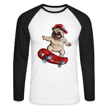 Skateboard Mops Motiv Hunderasse Hundehalter Möpse - Unisex Baseballshirt langarm - Weiß/Schwarz - Vorne - Nik (191cm)