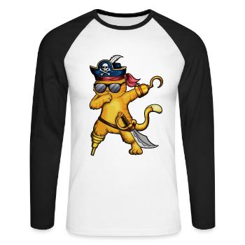 Pirate Chat Pirate Costume Chat Squelette Poisson - T-shirt baseball manches longues Homme - blanc/noir - Devant - Nik (191cm)
