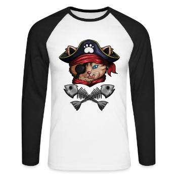 Pirate Chat Pirate Costume Chat Squelette Poisson - T-shirt baseball manches longues Homme - blanc/noir - Devant - Nik (191cm)