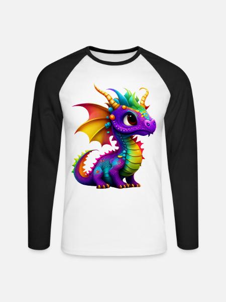 Süßer kleiner Drache - Unisex Baseballshirt langarm - Weiß/Schwarz