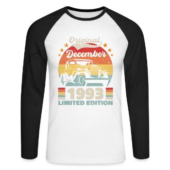 Décembre 1993 Cadeau d’anniversaire Décembre 1993 - T-shirt baseball manches longues Homme - blanc/noir - Devant - Nik (191cm)