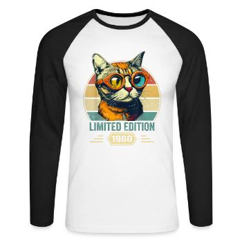 Awesome since 1960 Katze Geburtstag Geschenk - Unisex Baseballshirt langarm - Weiß/Schwarz - Vorne - Nik (191cm)