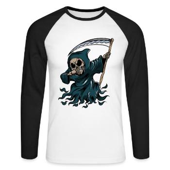 Grim Reaper Pumpkin Glowing Halloween Dabbing - Unisex Long Sleeve Baseball T-Shirt - white/black - Front - Nik (191cm)
