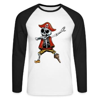 Dabbing Pirate Pumpkin Glowing Halloween - Unisex Long Sleeve Baseball T-Shirt - white/black - Front - Nik (191cm)